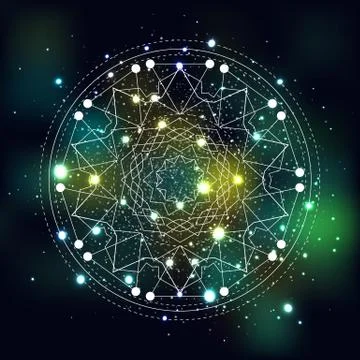 Mystical geometry symbol on space background. Stock Illustration