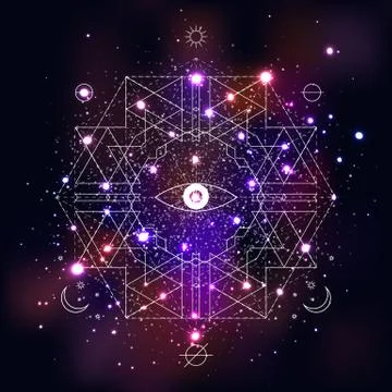 Mystical geometry symbol on space background. Stock Illustration
