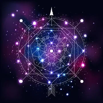 Mystical geometry symbol on space background. Stock Illustration