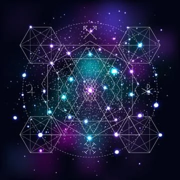 Mystical geometry symbol on space background. Illustrazione stock