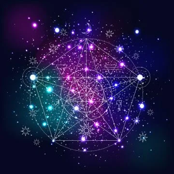 Mystical geometry symbol on space background. Stock Illustration