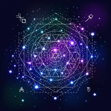 Mystical geometry symbol on space background. Stock Illustration