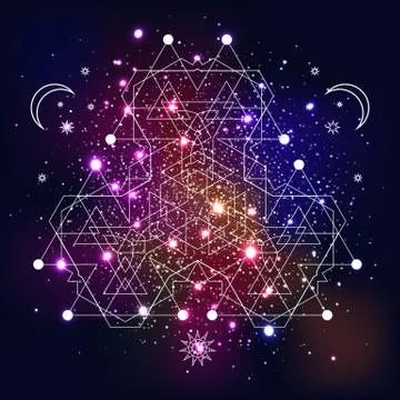 Mystical geometry symbol on space background. Illustration