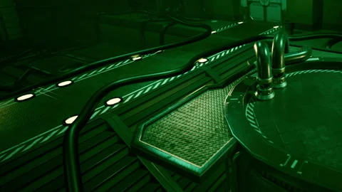 Mystical Green Facility Filled With Wires and Intriguing Textures Stock Footage 344824823