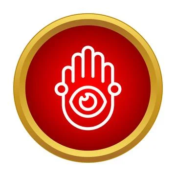Mystical hamsa hand with evil eye symbol on red circle Stock Illustration