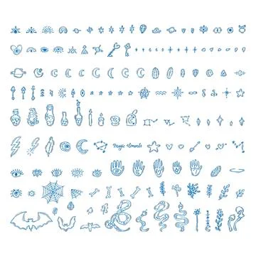 Mystical hand drawn elements. Magic, witchcraft, esoteric icons set. Doodle.. Stock Illustration