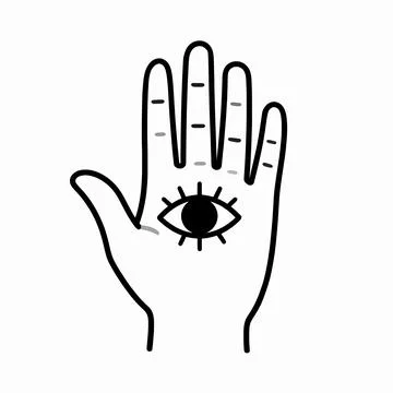 Mystical Human Hand with Open Eye Palm Flat Vector Illustration, Esoteric O.. Illustrazione stock