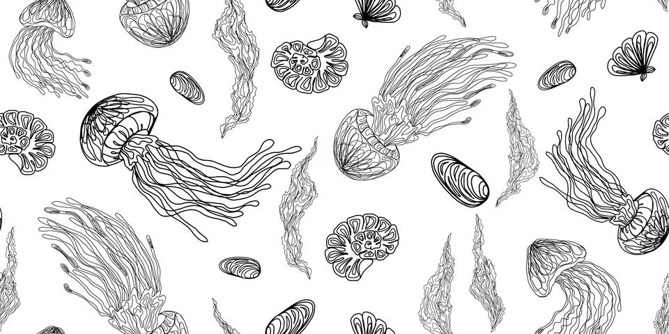Mystical jellyfish pattern vector seamless pattern rapport Illustrazione stock