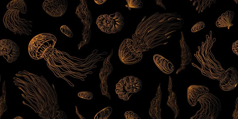 Mystical jellyfish pattern vector seamless pattern rapport golden gradient Illustrazione stock