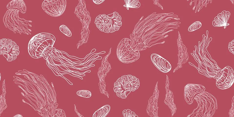 Mystical jellyfish pattern vector seamless pattern rapport イラスト素材