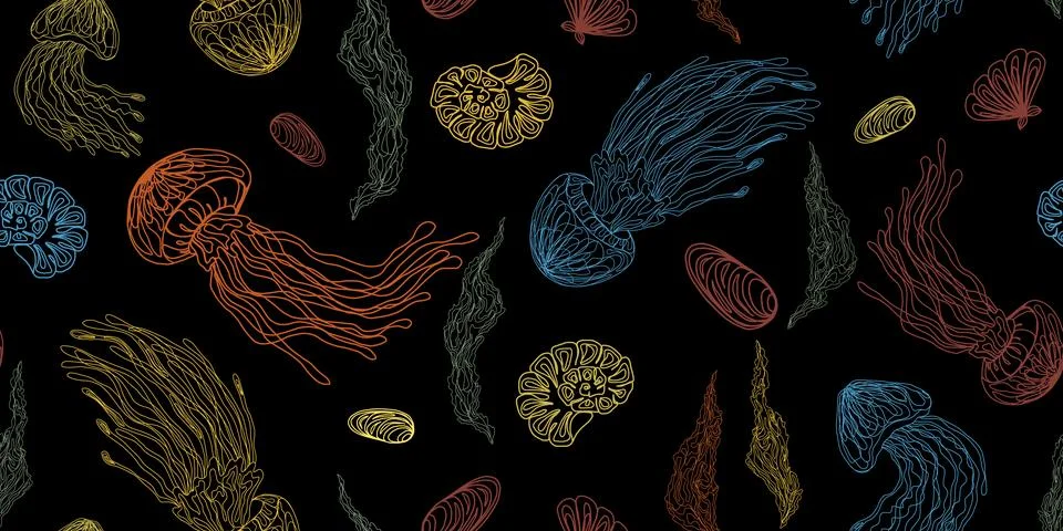 Mystical jellyfish pattern vector seamless pattern rapport Illustrazione stock
