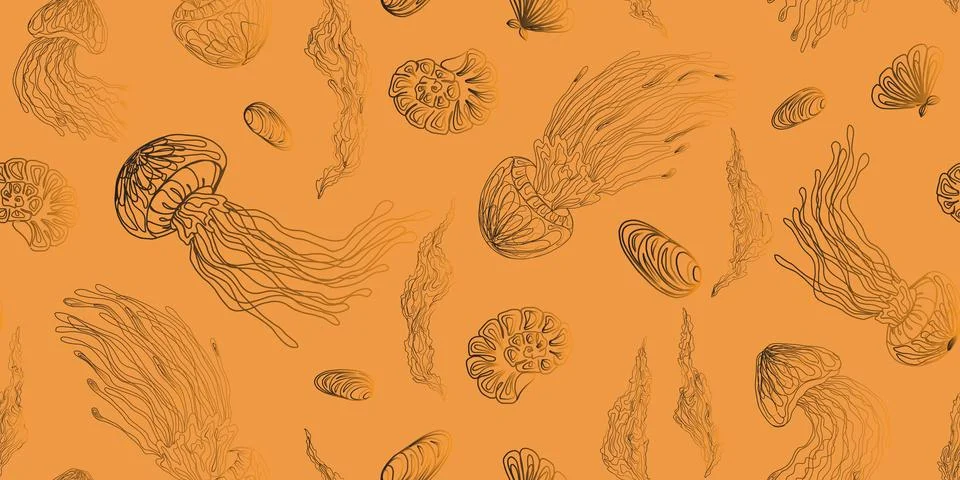 Mystical jellyfish pattern vector seamless pattern rapport golden gradient Illustrazione stock