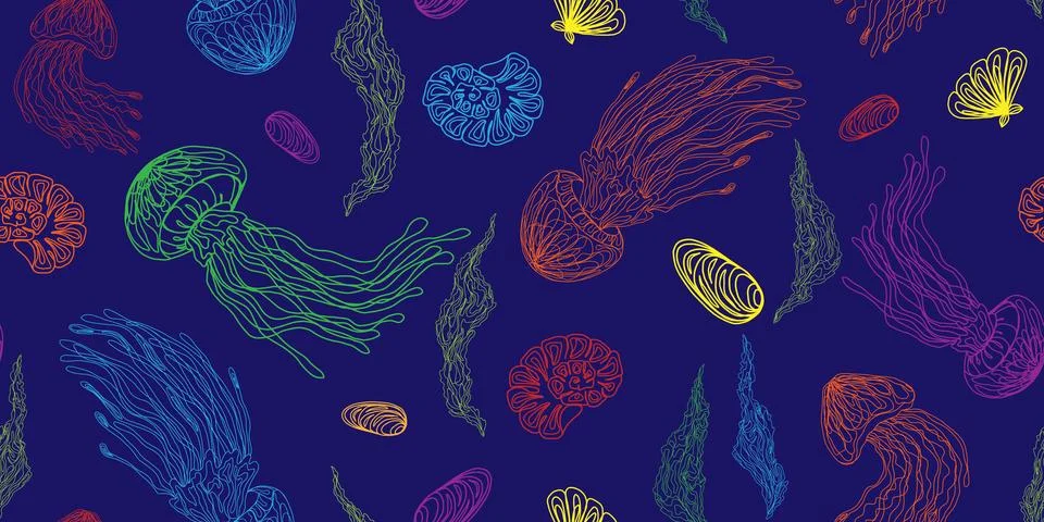 Mystical jellyfish pattern vector seamless pattern rapport Illustrazione stock