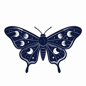Mystical Luna Moth Flat Vector Illustration Featuring Celestial Moon Phase .. Stock Illustration