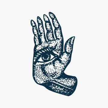 Mystical magic hand. Esoteric or alchemy occult sketch for tattoo. Fate in the Illustrazione stock