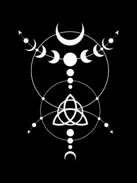Mystical Moon Phases  Wicca frame border. Triquetra Sacred geometry. Logo Stock Illustration
