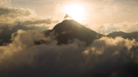 Mystical Mountain Clouds Passing by at Sunset, Rinjani National Park, Indonesia Stock Footage 104219267