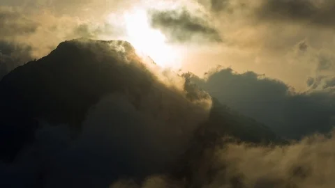 Mystical Mountain Clouds Passing at Sunset, Rinjani National Park, Indonesia Stock Footage 104220860