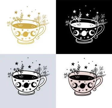 Mystical mug with magic drink, cup with potion, coffee for witch, illustration Stock Illustration