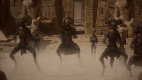 Mystical Mummies Dancing Under Alien Gaze Video stock 293401818