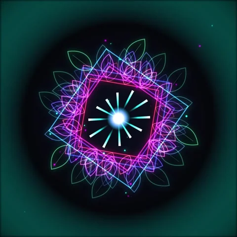 Mystical Neon Mandala Bloom: Abstract Geometric Light Flower Animation Stock Footage 346284008