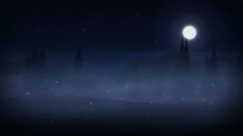 Mystical Night Forest with Full Moon, Mist and Fireflies Motion Loop Background Vidéo 343874864