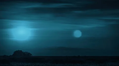 Mystical night with lunar clouds. Time lapse without birds .  RAW output Stock Footage 40293742