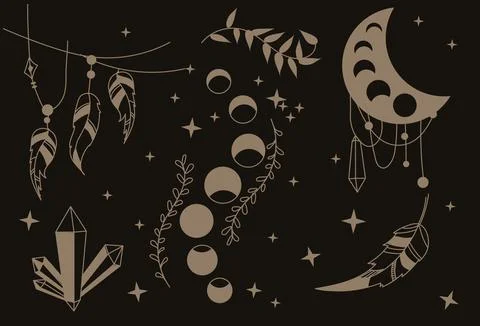 Mystical patterns on black background Stock Illustration