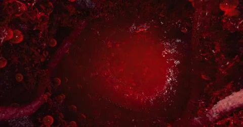 Mystical red landscape with glowing elements in an otherworldly setting Stock Illustration