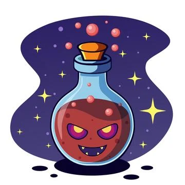 Mystical Red Magic Potion with Grinning Phantom Face Illustration