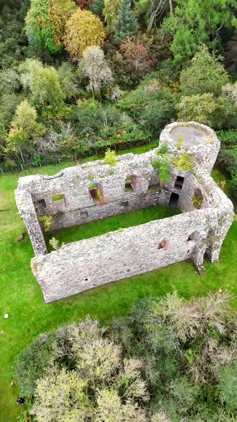 Mystical Ruins of Rait Castle Surrounded by Highlands Greenery Stock Footage 330666165