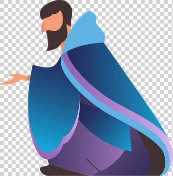 Mystical sage is kneeling in flat vector art, showing hooded cloak and robe, Ilustración de archivo