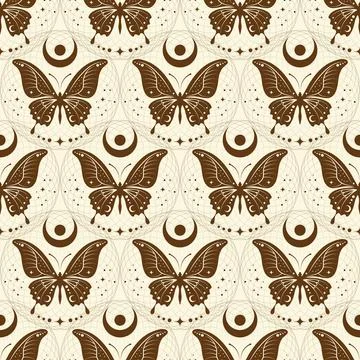 Mystical seamless pattern background, butterfly and celestial crescent moon Stock Illustration