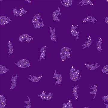 Mystical seamless pattern of cats in boho style, silhouette collection. Witch 스톡 일러스트