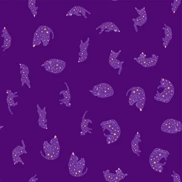 Mystical seamless pattern of cats in boho style, silhouette collection. Witch Illustrazione stock