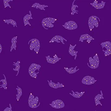 Mystical seamless pattern of cats in boho style, silhouette collection. Witch Stock Illustration
