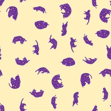 Mystical seamless pattern of cats in boho style, silhouette collection. Witch 스톡 일러스트