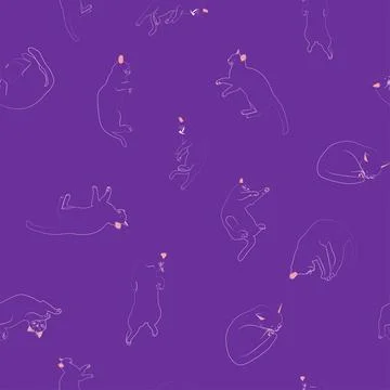 Mystical seamless pattern of cats in boho style, silhouette collection. Witch Stock Illustration
