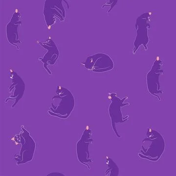 Mystical seamless pattern of cats in boho style, silhouette collection. Witch イラスト素材