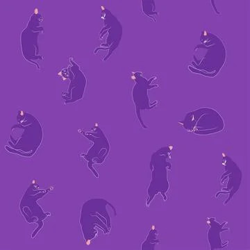 Mystical seamless pattern of cats in boho style, silhouette collection. Witch Stock Illustration