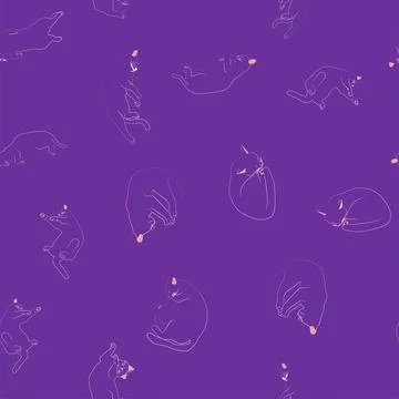 Mystical seamless pattern of cats in boho style, silhouette collection. Witch Illustrazione stock