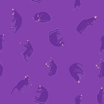 Mystical seamless pattern of cats in boho style, silhouette collection. Witch Stock Illustration