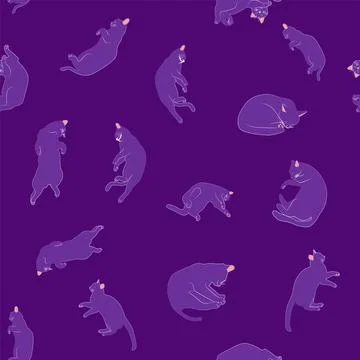 Mystical seamless pattern of cats in boho style, silhouette collection. Witch Stockillustratie