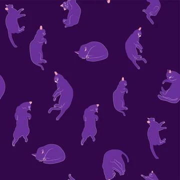 Mystical seamless pattern of cats in boho style, silhouette collection. Witch 스톡 일러스트