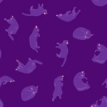 Mystical seamless pattern of cats in boho style, silhouette collection. Witch 스톡 일러스트