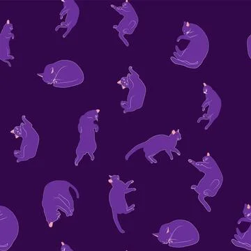 Mystical seamless pattern of cats in boho style, silhouette collection. Witch Stock Illustration