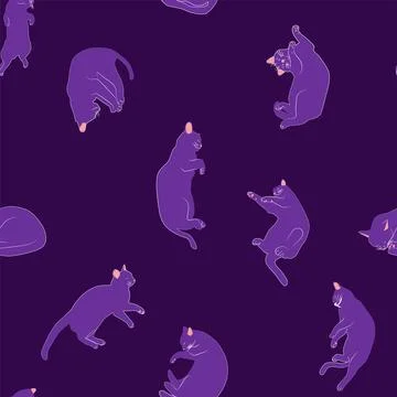 Mystical seamless pattern of cats in boho style, silhouette collection. Witch Stock Illustration