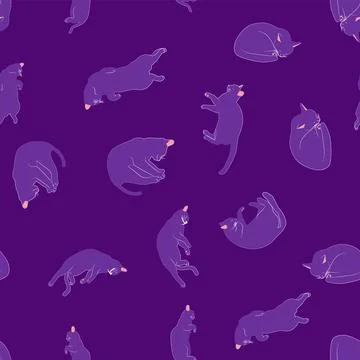 Mystical seamless pattern of cats in boho style, silhouette collection. Witch 스톡 일러스트
