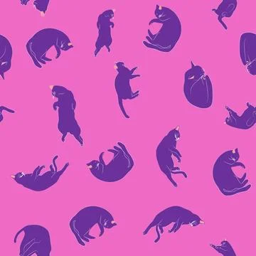 Mystical seamless pattern of cats in boho style, silhouette collection. Witch 스톡 일러스트