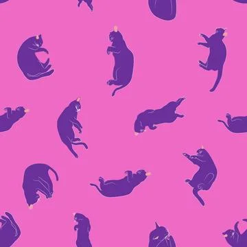 Mystical seamless pattern of cats in boho style, silhouette collection. Witch 스톡 일러스트